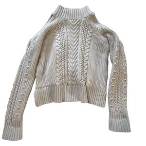 Saylor cream cropped cold shoulder fisherman sweater cable knit long sleeve XS